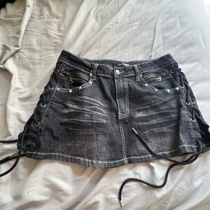 Fashion Nova Black Gray Embellished Cut Out Mini Skirt